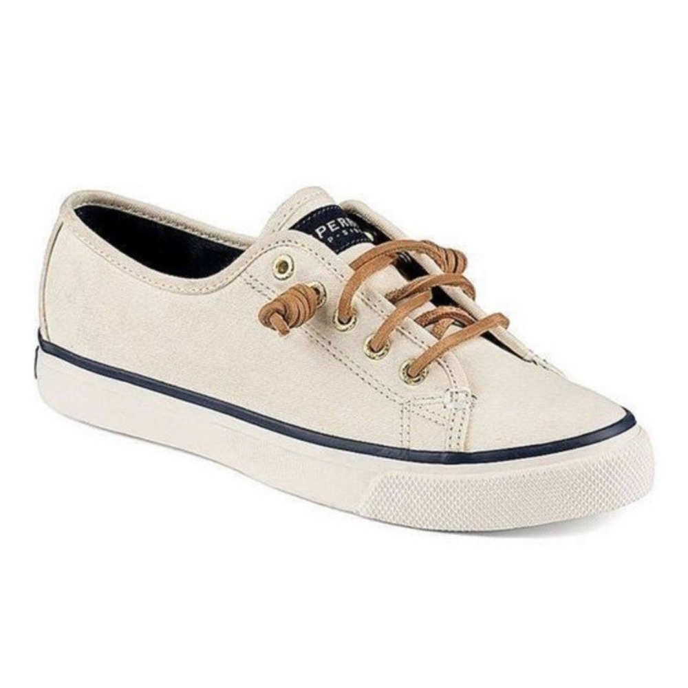 SPERRY Top-Sider Seacoast Cream Canvas Rawhide Laces Boat‎ Shoes Sneakers 9.5